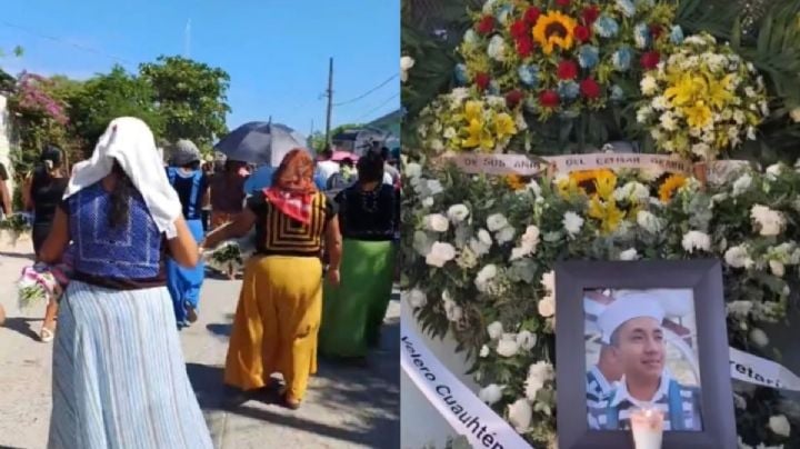 Despiden con aplausos al marino fallecido del Buque Cuauhtémoc Adal Jair Maldonado en San Mateo del Mar